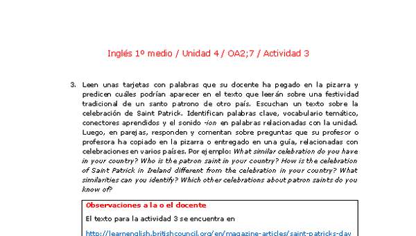 Inglés 1 medio-Unidad 4-OA2;7-Actividad 3 Inglés 1 medio-Unidad 4-OA2;7-Actividad 3