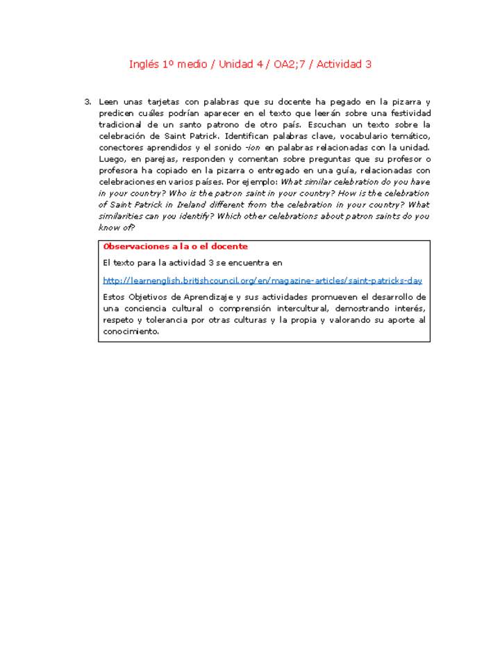 Inglés 1 medio-Unidad 4-OA2;7-Actividad 3 Inglés 1 medio-Unidad 4-OA2;7-Actividad 3