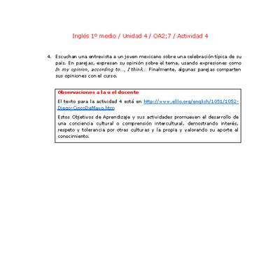 Inglés 1 medio-Unidad 4-OA2;7-Actividad 4 Inglés 1 medio-Unidad 4-OA2;7-Actividad 4