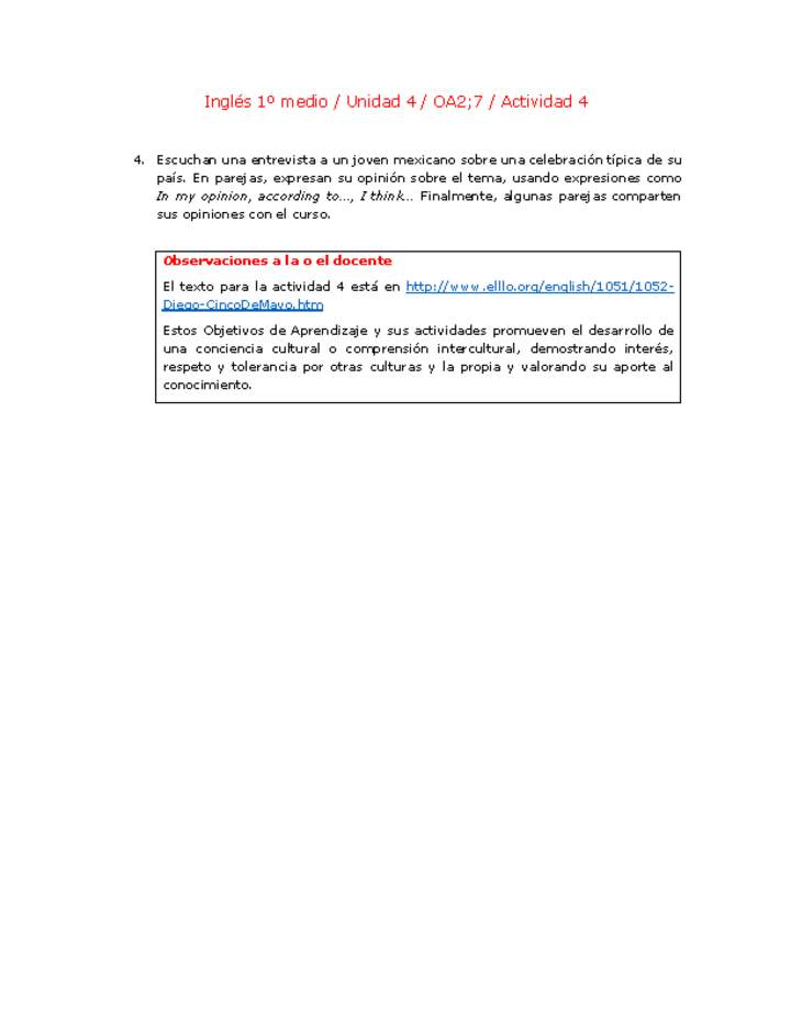 Inglés 1 medio-Unidad 4-OA2;7-Actividad 4 Inglés 1 medio-Unidad 4-OA2;7-Actividad 4