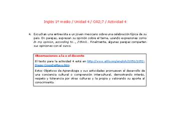 Inglés 1 medio-Unidad 4-OA2;7-Actividad 4 Inglés 1 medio-Unidad 4-OA2;7-Actividad 4