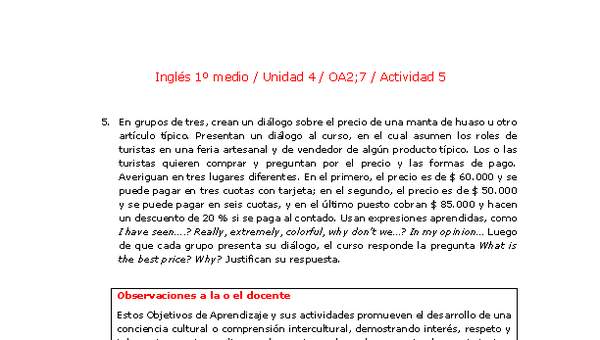 Inglés 1 medio-Unidad 4-OA2;7-Actividad 5 Inglés 1 medio-Unidad 4-OA2;7-Actividad 5