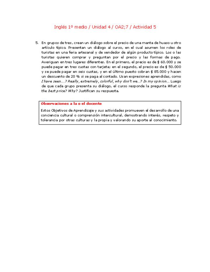 Inglés 1 medio-Unidad 4-OA2;7-Actividad 5 Inglés 1 medio-Unidad 4-OA2;7-Actividad 5