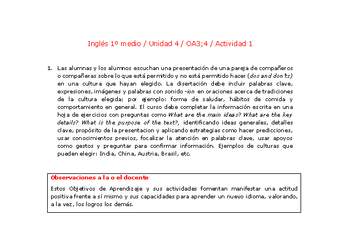 Inglés 1 medio-Unidad 4-OA3;4-Actividad 1 Inglés 1 medio-Unidad 4-OA3;4-Actividad 1