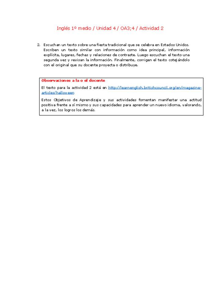 Inglés 1 medio-Unidad 4-OA3;4-Actividad 2 Inglés 1 medio-Unidad 4-OA3;4-Actividad 2