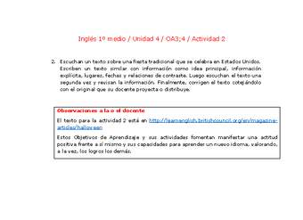 Inglés 1 medio-Unidad 4-OA3;4-Actividad 2 Inglés 1 medio-Unidad 4-OA3;4-Actividad 2