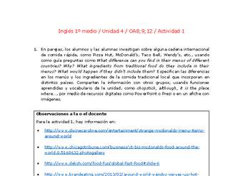 Inglés 1 medio-Unidad 4-OA8;9;12-Actividad 1 Inglés 1 medio-Unidad 4-OA8;9;12-Actividad 1