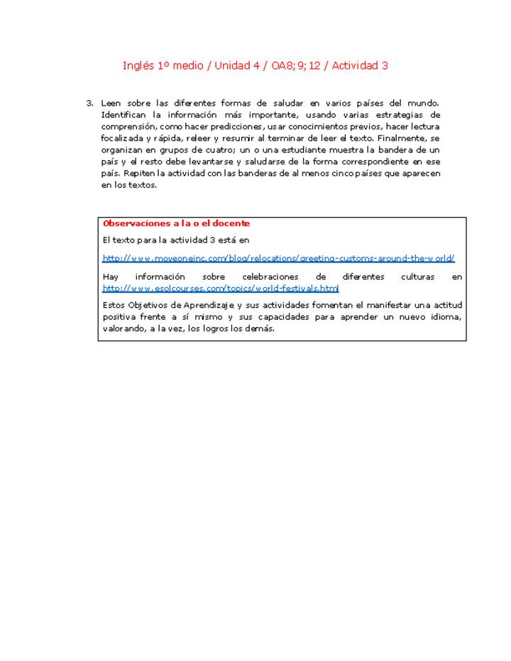 Inglés 1 medio-Unidad 4-OA8;9;12-Actividad 3 Inglés 1 medio-Unidad 4-OA8;9;12-Actividad 3
