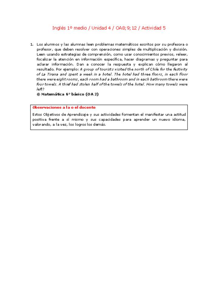 Inglés 1 medio-Unidad 4-OA8;9;12-Actividad 5 Inglés 1 medio-Unidad 4-OA8;9;12-Actividad 5