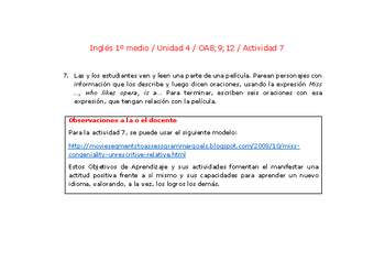 Inglés 1 medio-Unidad 4-OA8;9;12-Actividad 7 Inglés 1 medio-Unidad 4-OA8;9;12-Actividad 7