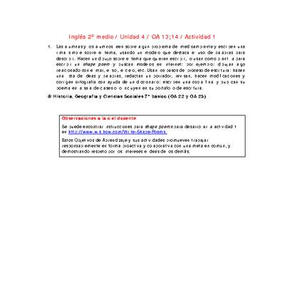 Inglés 2 medio-Unidad 4-OA13;14-Actividad 1 Inglés 2 medio-Unidad 4-OA13;14-Actividad 1