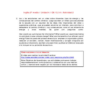 Inglés 2 medio-Unidad 4-OA13;14-Actividad 2 Inglés 2 medio-Unidad 4-OA13;14-Actividad 2