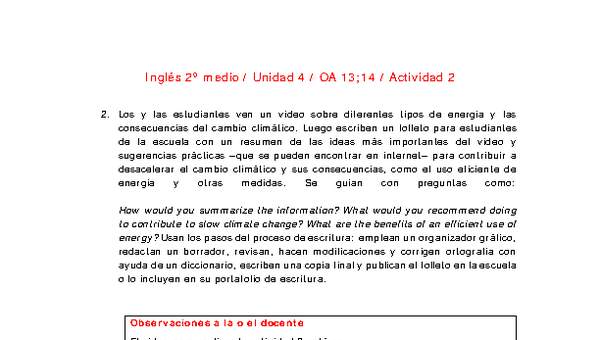 Inglés 2 medio-Unidad 4-OA13;14-Actividad 2 Inglés 2 medio-Unidad 4-OA13;14-Actividad 2