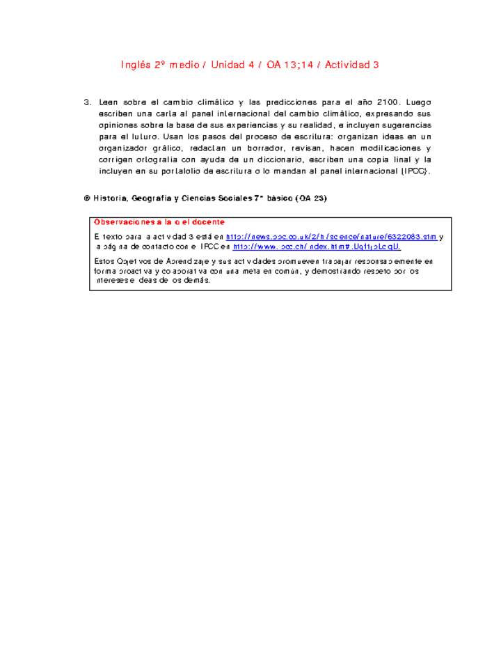 Inglés 2 medio-Unidad 4-OA13;14-Actividad 3 Inglés 2 medio-Unidad 4-OA13;14-Actividad 3