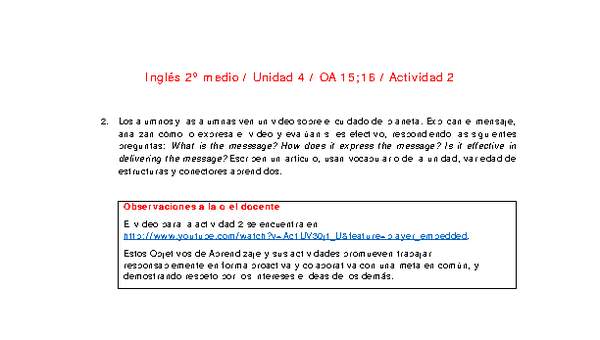 Inglés 2 medio-Unidad 4-OA15;16-Actividad 2 Inglés 2 medio-Unidad 4-OA15;16-Actividad 2