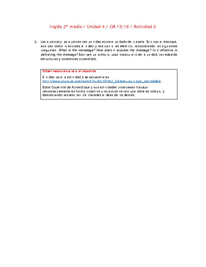 Inglés 2 medio-Unidad 4-OA15;16-Actividad 2 Inglés 2 medio-Unidad 4-OA15;16-Actividad 2