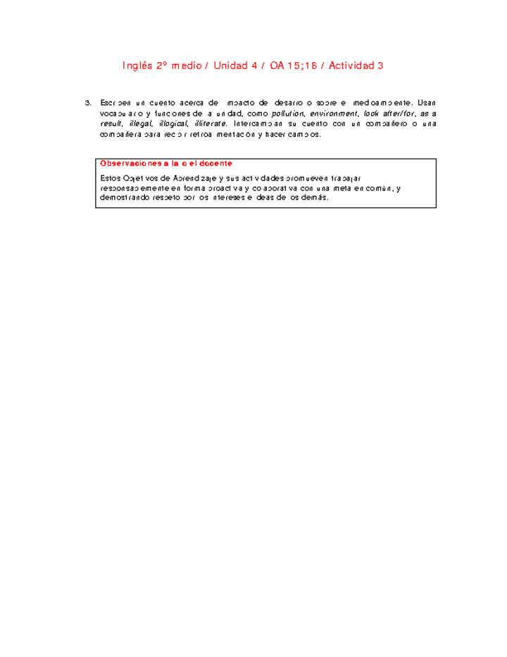 Inglés 2 medio-Unidad 4-OA15;16-Actividad 3 Inglés 2 medio-Unidad 4-OA15;16-Actividad 3