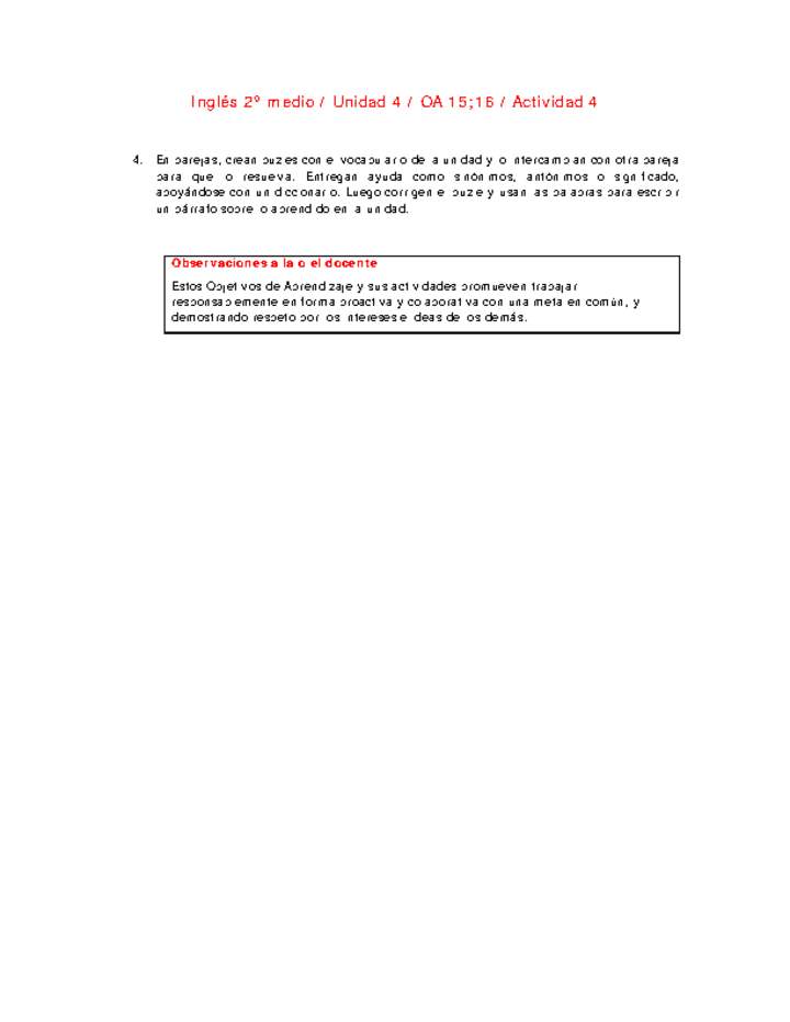Inglés 2 medio-Unidad 4-OA15;16-Actividad 4 Inglés 2 medio-Unidad 4-OA15;16-Actividad 4
