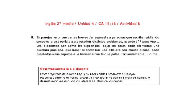 Inglés 2 medio-Unidad 4-OA15;16-Actividad 6 Inglés 2 medio-Unidad 4-OA15;16-Actividad 6