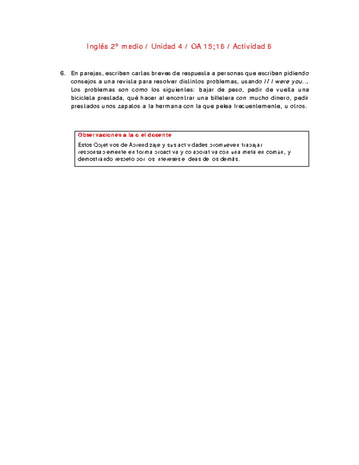 Inglés 2 medio-Unidad 4-OA15;16-Actividad 6 Inglés 2 medio-Unidad 4-OA15;16-Actividad 6
