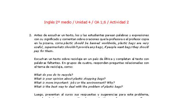 Inglés 2 medio-Unidad 4-OA1;6-Actividad 2 Inglés 2 medio-Unidad 4-OA1;6-Actividad 2