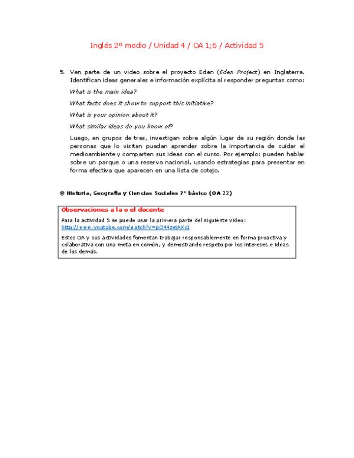 Inglés 2 medio-Unidad 4-OA1;6-Actividad 5 Inglés 2 medio-Unidad 4-OA1;6-Actividad 5