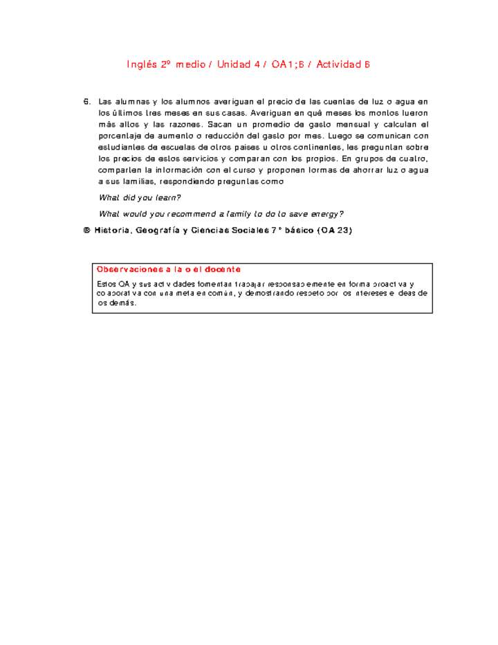 Inglés 2 medio-Unidad 4-OA1;6-Actividad 6 Inglés 2 medio-Unidad 4-OA1;6-Actividad 6