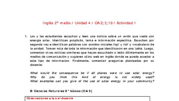 Inglés 2 medio-Unidad 4-OA2;3;10-Actividad 1 Inglés 2 medio-Unidad 4-OA2;3;10-Actividad 1