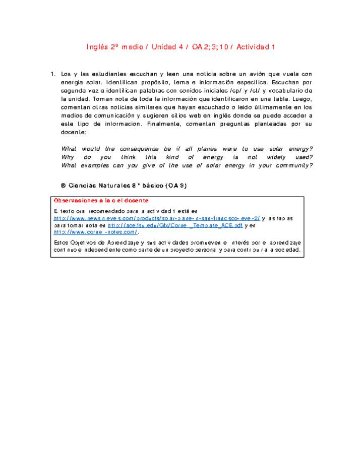 Inglés 2 medio-Unidad 4-OA2;3;10-Actividad 1 Inglés 2 medio-Unidad 4-OA2;3;10-Actividad 1