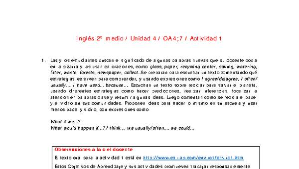 Inglés 2 medio-Unidad 4-OA4;7-Actividad 1 Inglés 2 medio-Unidad 4-OA4;7-Actividad 1