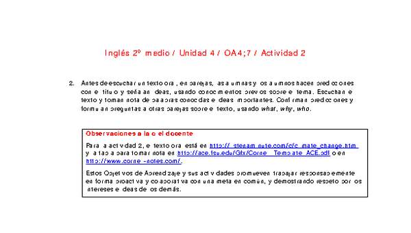 Inglés 2 medio-Unidad 4-OA4;7-Actividad 2 Inglés 2 medio-Unidad 4-OA4;7-Actividad 2