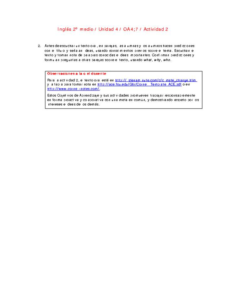 Inglés 2 medio-Unidad 4-OA4;7-Actividad 2 Inglés 2 medio-Unidad 4-OA4;7-Actividad 2