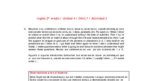 Inglés 2 medio-Unidad 4-OA4;7-Actividad 3 Inglés 2 medio-Unidad 4-OA4;7-Actividad 3