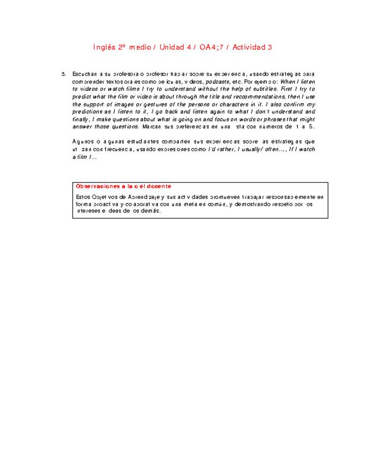 Inglés 2 medio-Unidad 4-OA4;7-Actividad 3 Inglés 2 medio-Unidad 4-OA4;7-Actividad 3