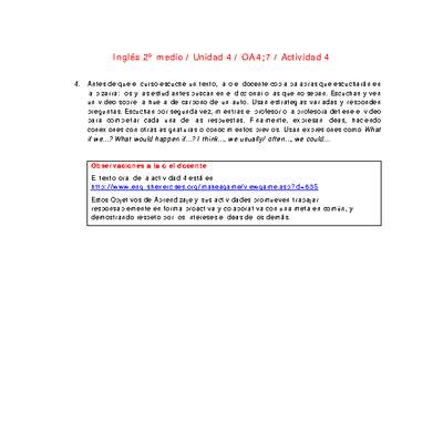 Inglés 2 medio-Unidad 4-OA4;7-Actividad 4 Inglés 2 medio-Unidad 4-OA4;7-Actividad 4