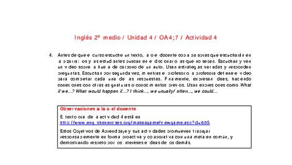 Inglés 2 medio-Unidad 4-OA4;7-Actividad 4 Inglés 2 medio-Unidad 4-OA4;7-Actividad 4