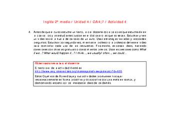 Inglés 2 medio-Unidad 4-OA4;7-Actividad 4 Inglés 2 medio-Unidad 4-OA4;7-Actividad 4