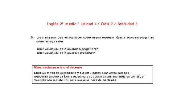 Inglés 2 medio-Unidad 4-OA4;7-Actividad 5 Inglés 2 medio-Unidad 4-OA4;7-Actividad 5