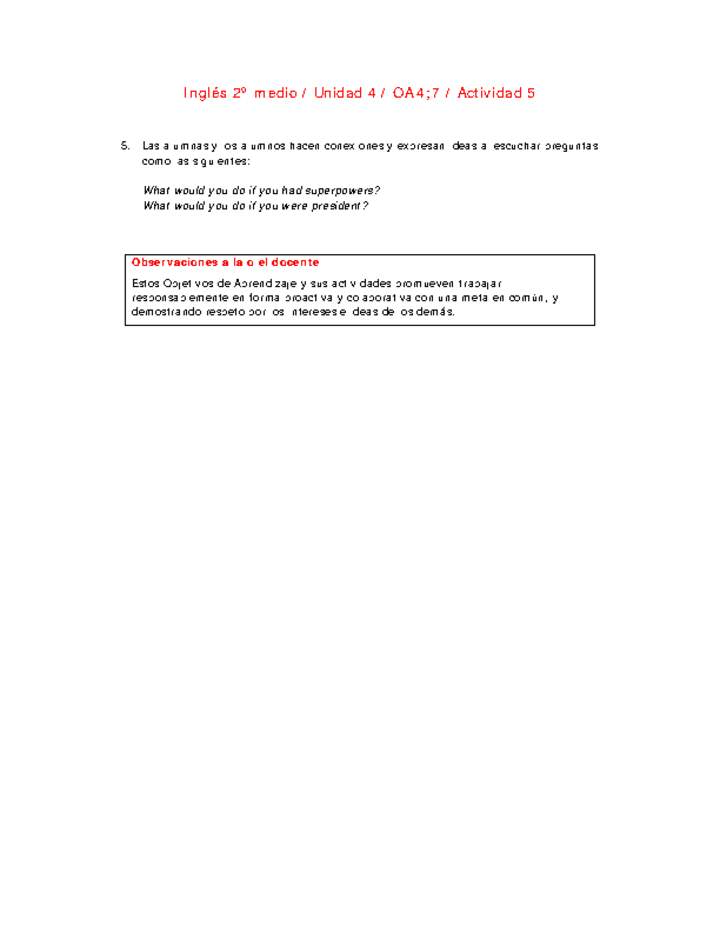Inglés 2 medio-Unidad 4-OA4;7-Actividad 5 Inglés 2 medio-Unidad 4-OA4;7-Actividad 5