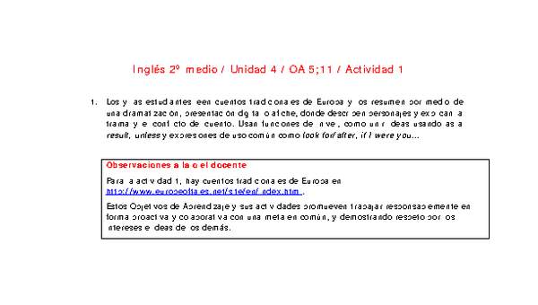 Inglés 2 medio-Unidad 4-OA5;11-Actividad 1 Inglés 2 medio-Unidad 4-OA5;11-Actividad 1