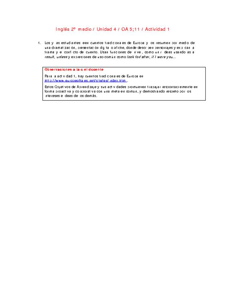 Inglés 2 medio-Unidad 4-OA5;11-Actividad 1 Inglés 2 medio-Unidad 4-OA5;11-Actividad 1