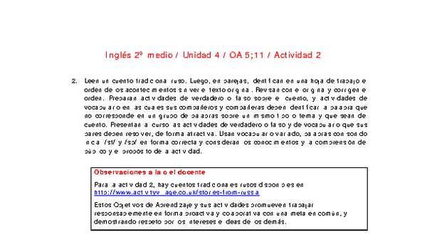 Inglés 2 medio-Unidad 4-OA5;11-Actividad 2 Inglés 2 medio-Unidad 4-OA5;11-Actividad 2