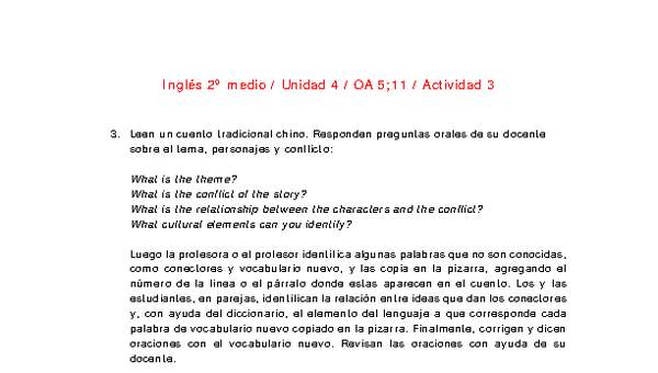 Inglés 2 medio-Unidad 4-OA5;11-Actividad 3 Inglés 2 medio-Unidad 4-OA5;11-Actividad 3