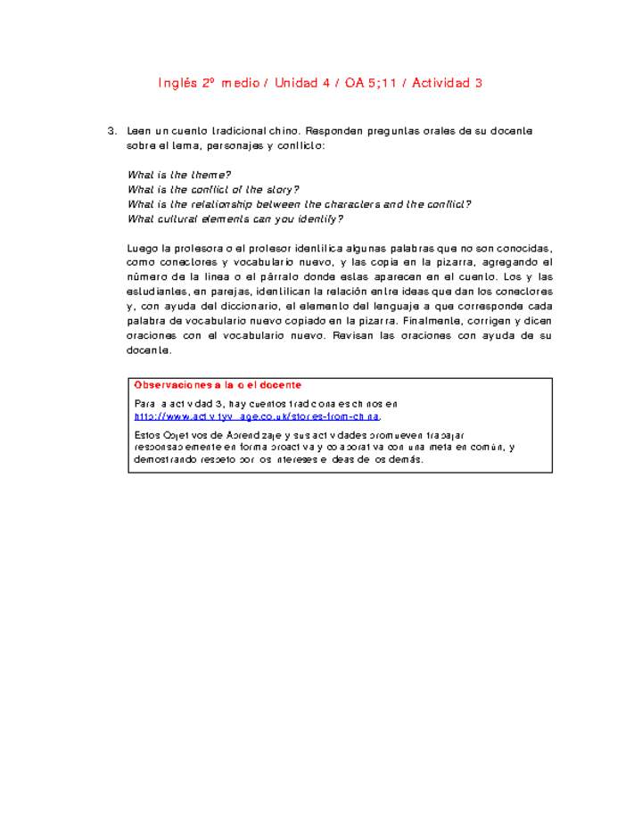 Inglés 2 medio-Unidad 4-OA5;11-Actividad 3 Inglés 2 medio-Unidad 4-OA5;11-Actividad 3