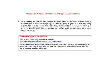 Inglés 2 medio-Unidad 4-OA5;11-Actividad 4 Inglés 2 medio-Unidad 4-OA5;11-Actividad 4
