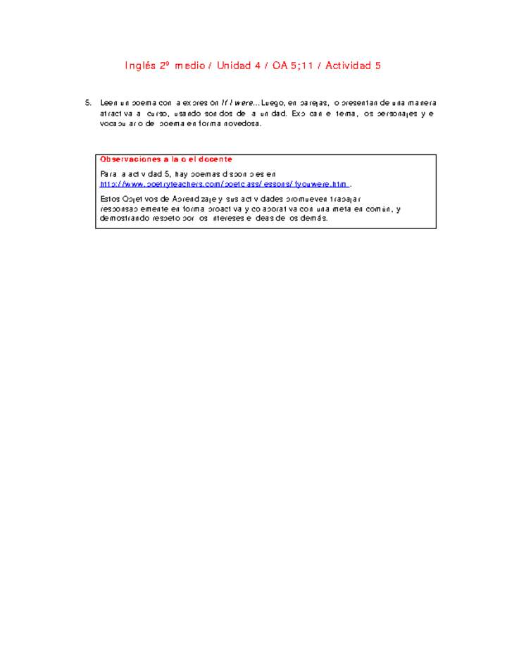 Inglés 2 medio-Unidad 4-OA5;11-Actividad 5 Inglés 2 medio-Unidad 4-OA5;11-Actividad 5