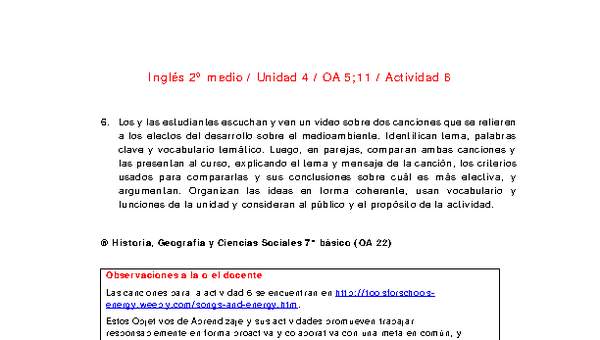 Inglés 2 medio-Unidad 4-OA5;11-Actividad 6 Inglés 2 medio-Unidad 4-OA5;11-Actividad 6