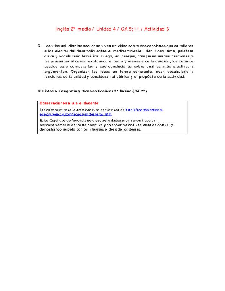 Inglés 2 medio-Unidad 4-OA5;11-Actividad 6 Inglés 2 medio-Unidad 4-OA5;11-Actividad 6