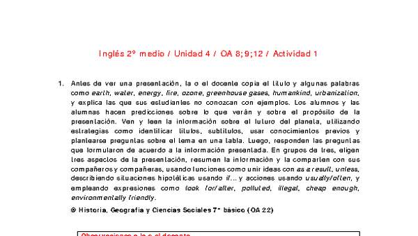 Inglés 2 medio-Unidad 4-OA8;9;12-Actividad 1 Inglés 2 medio-Unidad 4-OA8;9;12-Actividad 1