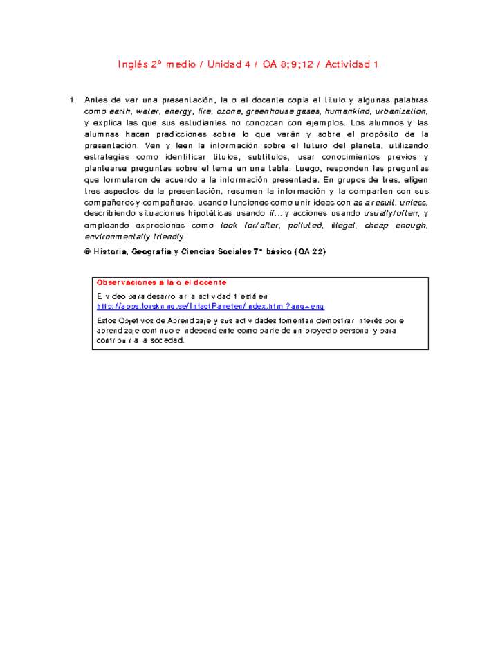 Inglés 2 medio-Unidad 4-OA8;9;12-Actividad 1 Inglés 2 medio-Unidad 4-OA8;9;12-Actividad 1